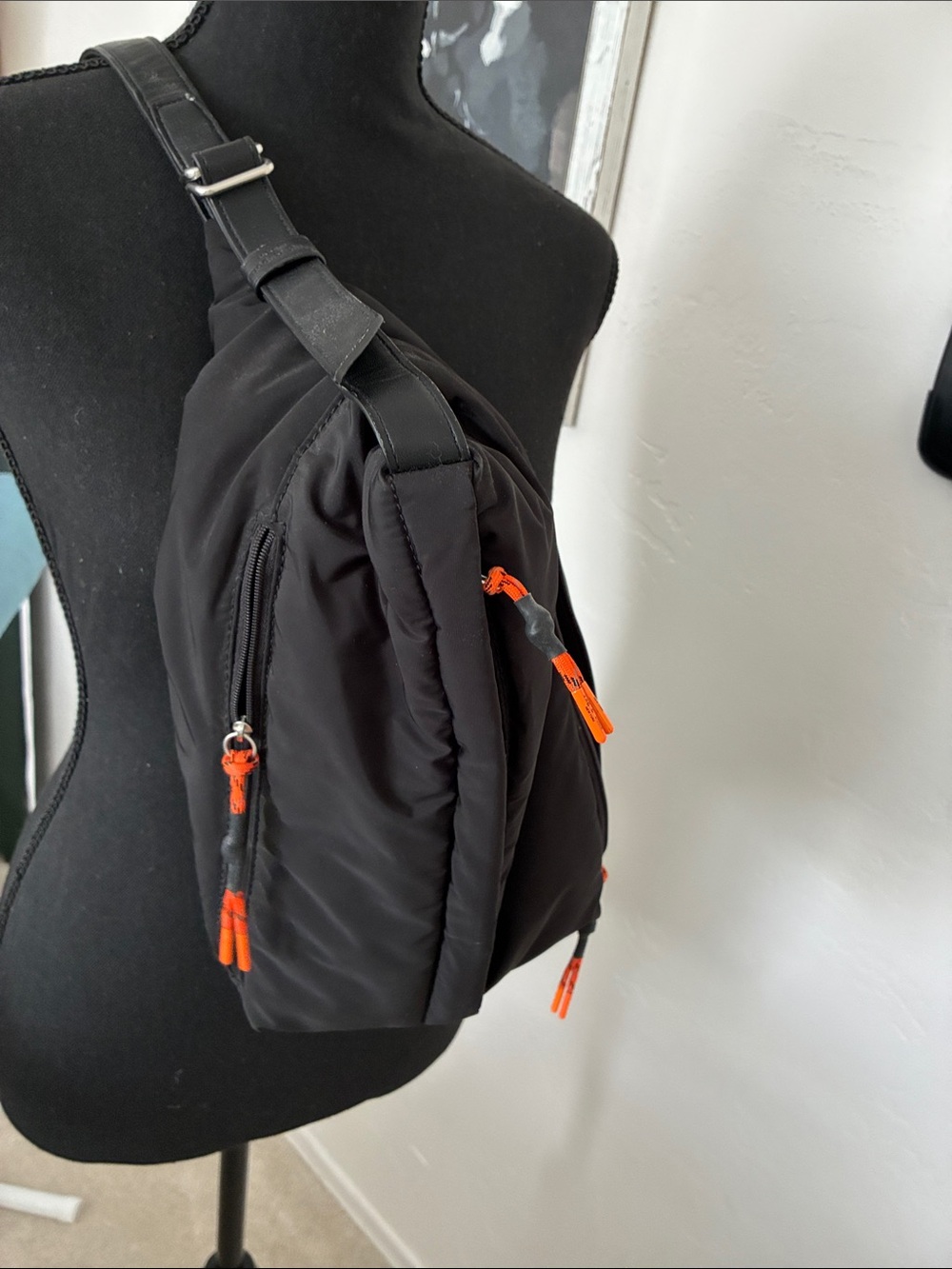 rag & bone Black Sling Belt Bag with Orange Pulls